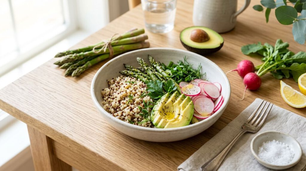 Darmfreundliche Ostern: 7 leichte Frühlingsrezepte frhlingsbowl mit spargel quinoa f7e51bb08b