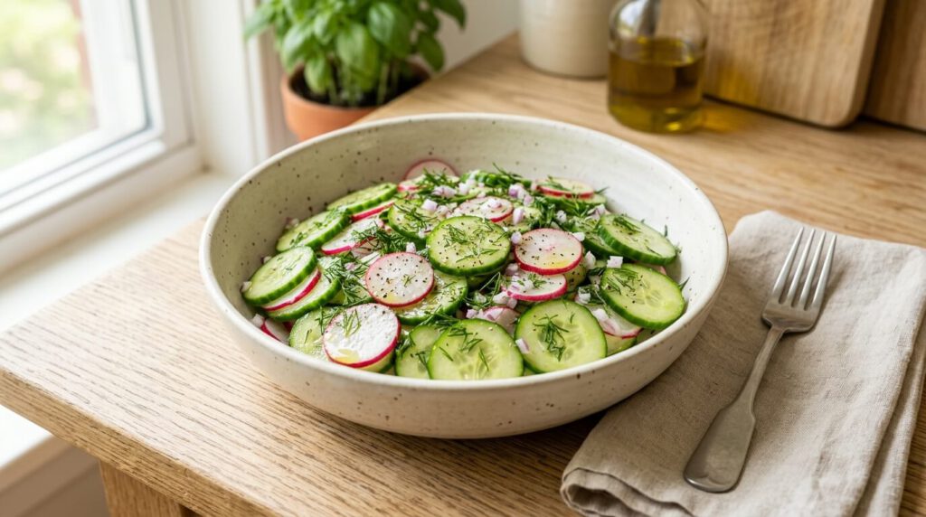 Darmfreundliche Ostern: 7 leichte Frühlingsrezepte radish cucumber salad in bowl 73e2b81b88